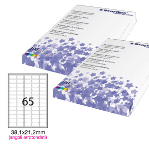 ETICHETTA ADESIVA BIANCA 100FG A4 38,1X21,2MM (65ET/FG ANGOLI TONDI STARLINE COD. X210ODA400