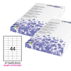 ETICHETTA ADESIVA BIANCA 100FG A4 47,5X25,5MM (44ET/FG ANGOLI TONDI STARLINE COD. X210ODA406