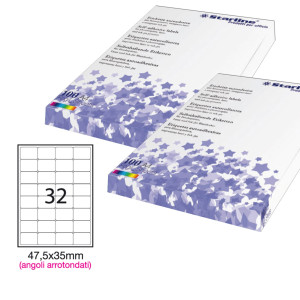 ETICHETTA ADESIVA BIANCA 100FG A4 47,5X35MM (32ET/FG ANGOLI TONDI STARLINE COD. X210ODA407