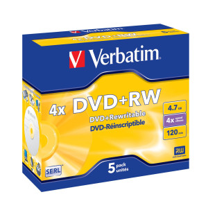 SCATOLA 5 DVD+RW JEWEL CASE 4X 4.7GB 120MIN. SERIGRAFATO COD. 43229