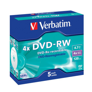 SCATOLA 5 DVD-RW JEWEL CASE 4X 4.7GB 120MIN. SERIGRAFATO COD. 43285