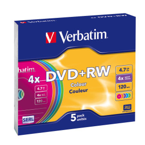 SCATOLA 5 DVD+RW SLIM 4X 4.7GB 120MIN. COLORE COD. 43297