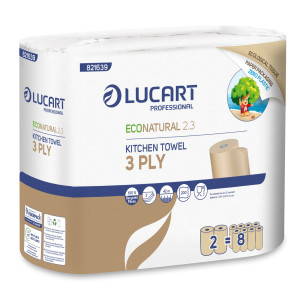 PACCO 2 ROTOLI ASCIUGATUTTO 200 STRAPPI ECONATURAL 2.3 LUCART PLASTIC FREE COD. 821639J