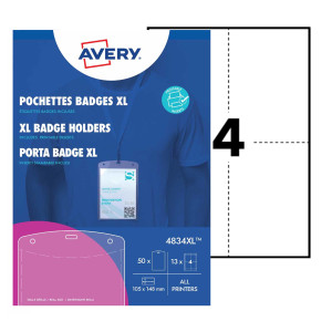 CONF. 50 PORTA BADGE A6 IN PLASTICA 105X148MM, LASER/INKJET AVERY COD. 4834XL