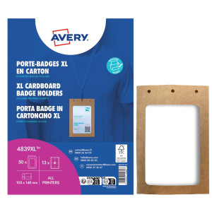 CONF. 50 PORTA BADGE A6 IN CARTONCINO PLASTIFICATO,105X148MM, LASER/INKJET AVERY COD. 4839XL