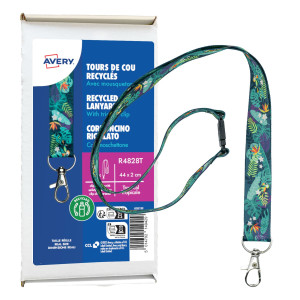 CONF. 10 CORDONCINO RICICLATO FANTASIA TROPICALE 440X20MM,RPET AVERY COD. R4828T