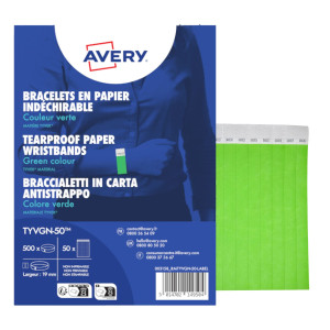 CONF. 500 BRACCIALETTI IDENTIFICATIVI IN TYVEKÂ® VERDE FLUO 256X19MM (10ET/FG 50F COD. TYVGN-50
