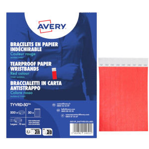 CONF. 500 BRACCIALETTI IDENTIFICATIVI IN TYVEKÂ® ROSSO FLUO 256X19MM (10ET/FG 50F COD. TYVRD-50