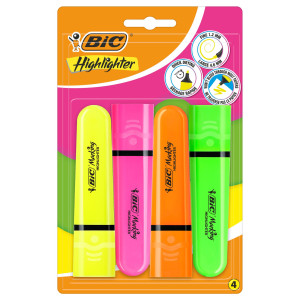 ASTUCCIO 4 EVIDENZIATORI FLAT COLORI ASSORTITI FLUO BICÂ® COD. 517952