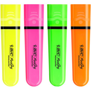 ASTUCCIO 4 EVIDENZIATORI FLAT COLORI ASSORTITI FLUO BICÂ® COD. 517952