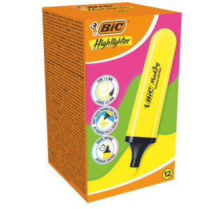 ASTUCCIO 12 EVIDENZIATORI FLAT GIALLO BICÂ® COD. 517962