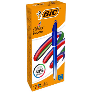 SCATOLA 12 PENNA SFERA A SCATTO 4 COLORI SMOOTH FUSTO BLU 1.0MM BICÂ® COD. 524091