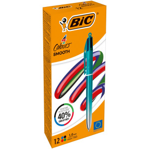 SCATOLA 12 PENNA SFERA A SCATTO 4 COLORI SMOOTH FUSTO VERDE ACQUA 1.0MM BICÂ® COD. 524092