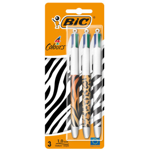 BLISTER 3PZ PENNA SFERA A SCATTO 4 COLORI  ANIMALIER 1.0MM BICÂ® COD. 9998501