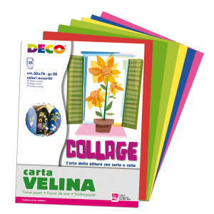 BUSTA DI CARTA VELINA 25FG 50X76CM 5 COLORI ASSORTITI DECO COD. 05406