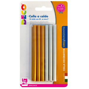 12 STICK COLLA A CALDO ORO E ARGENTO D.7MM - LUNGH.10CM DECO COD. 13034