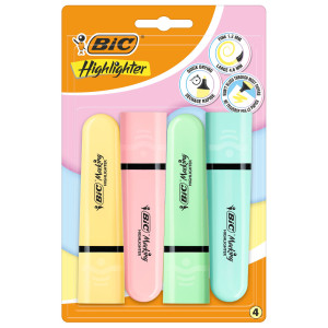 ASTUCCIO 4 EVIDENZIATORI FLAT COLORI ASSORTITI PASTEL BICÂ® COD. 517953