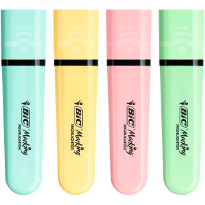 ASTUCCIO 4 EVIDENZIATORI FLAT COLORI ASSORTITI PASTEL BICÂ® COD. 517953
