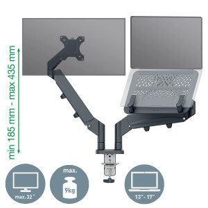 BRACCIO PER DOPPIO MONITOR  LAPTOP SALVASPAZIO GRIGIO SCURO LEITZ ERGO COD. 65380089