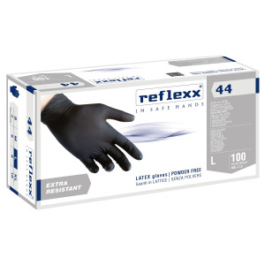 CONF 100 GUANTI IN LATTICE S/POLVERE R44 TAGLIA L NERO REFLEXX COD. R44/L