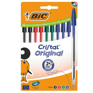 SCATOLA 10 PENNE SFERA CRISTAL ORIGINAL PUNTA 1,0MM COLORI ASSORTITI BIC COD. 516354 CONFEZIONE DA 10
