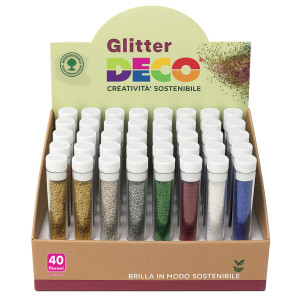 DISPLAY 40 FLACONI GLITTER BIO GRANA FINE 10ML COLORI ASSORTITI DECO COD. 13390/A40
