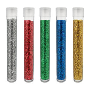 BLISTER 5 FLACONI GLITTER BIO GRANA FINE 10ML COLORI ASSORTITI DECO COD. 13390/A5