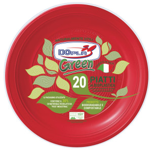 CONF 20 PIATTI PIANI COMPOSTABILI D 22CM ROSSO DOPLA COD. 40037