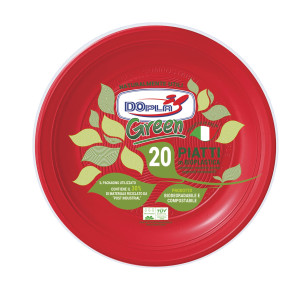 CONF 20 PIATTI FRUTTA COMPOSTABILI D 17CM ROSSO DOPLA COD. 45028