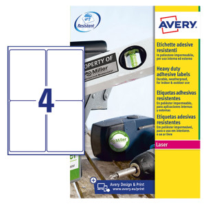 POLIESTERE ADESIVO L4774 BIANCO 8FG A4 99,1X139MM (4ET/FG LASER AVERY COD. L4774-8
