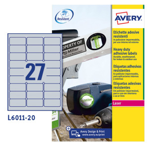 POLIESTERE ADESIVO L6011 ARGENTO 8FG A4 63,5X29,6MM (27ET/FG LASER AVERY COD. L6011-8