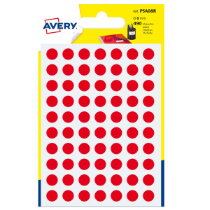 BLISTER 490 ETICHETTA ADESIVA TONDA PSA ROSSO D8MM AVERY COD. PSA08R