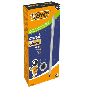 SCATOLA 20 PENNA SFERA CRISTAL GLACE' FUSTO ARGENTO 1.0MM BICÂ® COD. 302533