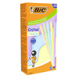 SCATOLA 20 PENNA SFERA CRISTAL PASTEL COLORI ASSORTITI 1.0MM BICÂ® COD. 302550