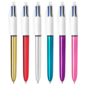 SCATOLA 12 PENNE SFERA A SCATTO 4COLORS SHINE ORO BIC COD. 964774