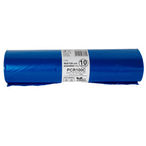 10 SACCHI RIFIUTI PCR 120L 90X120CM 100GR AZZURRO BIO EXTRUSION COD. PCR100C