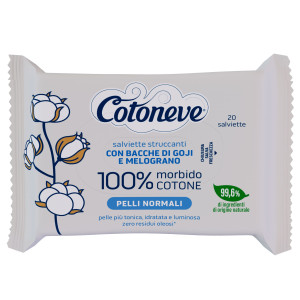 BUSTA DA 20 SALVIETTE STRUCCANTI IN COTONE PELLI NORMALI COTONEVE COD. 3673CV