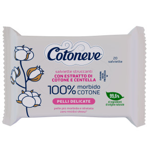 BUSTA DA 20 SALVIETTE STRUCCANTI IN COTONE PELLI DELICATE COTONEVE COD. 3674CV