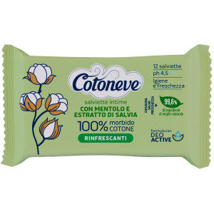 BUSTA DA 12 SALVIETTE INTIME BIODEGRADABILI RINFRESCANTI COTONEVE COD. 3675CV