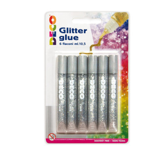 BLISTER COLLA GLITTER 6 PENNE 10,5ML ARGENTO DECO COD. 05884