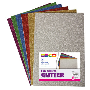 BUSTA 10 FOGLI 20X30CM GOMMA CREPP GLITTER ADESIVA COLORI ASSORTITI DECO COD. 10401