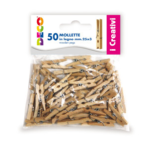 CONFEZIONE 50 MOLLETTINE IN LEGNO 25MM COLORE NATURALE DECO COD. 11687