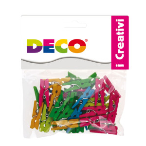 CONFEZIONE 45 MOLLETTINE IN LEGNO 25MM COLORI NEON DECO COD. 12023
