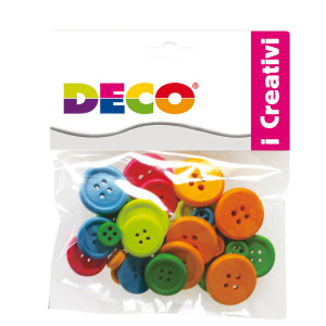 CONFEZIONE 30 BOTTONI IN LEGNO COLORI NEON DECO COD. 12027