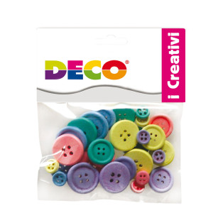 CONFEZIONE 30 BOTTONI IN LEGNO COLORI PASTELLO DECO COD. 12028