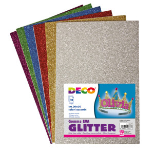 BUSTA 10 FOGLI GOMMA CREPP GLITTER 20X30CM COLORI ASSORTITI DECO COD. 12377
