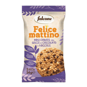 MINI COOKIES CON GOCCE DI CIOCCOLATO E NOCCIOLE 34GR FALCONE COD. SFLN848 CONFEZIONE DA 44