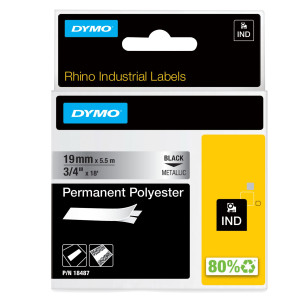 NASTRO POLIESTERE PERMANENTE 19MM X 5.5MT NERO SU METALLO 18487 RHINO COD. S0718200