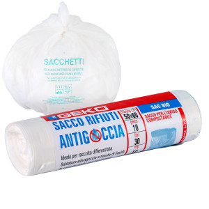 10 SACCHI RIFIUTI ORGANICI SAC BIO 50X60CM 30L 12MY  BIANCO GEKO COD. 8500500002