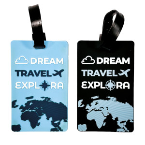 SET 2 TARGHETTA PER VALIGIE EXPLORA 10,5X6,5CM AZZURRO/NERO LEBEZ COD. 82269.